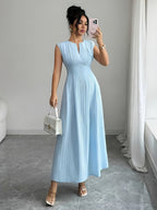 Pleated V-Neck Maxi Dress