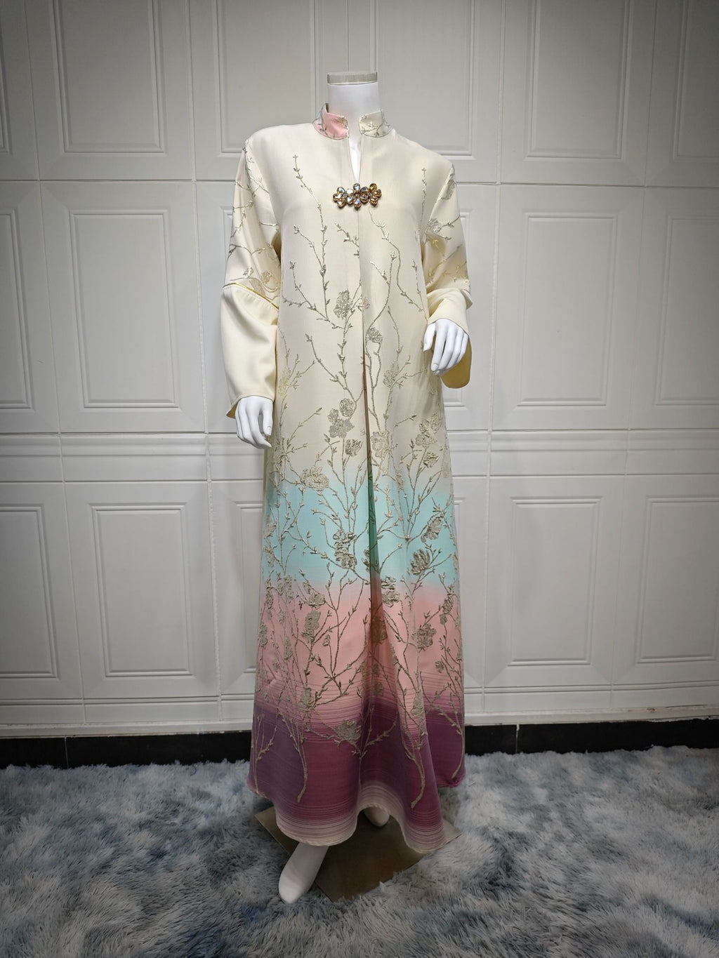 Embroidered Lace-Up Maxi Dress