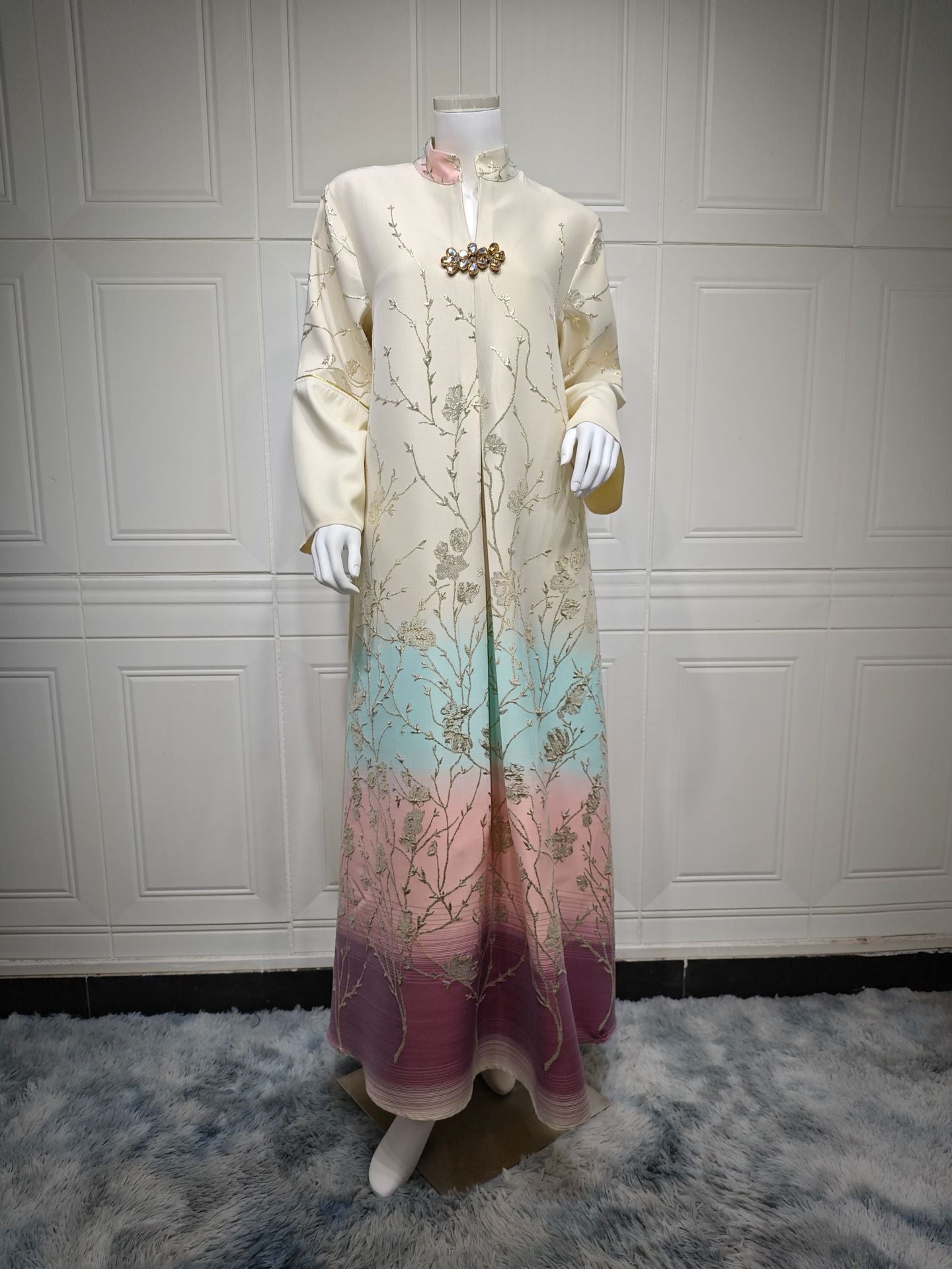 Embroidered Lace-Up Maxi Dress