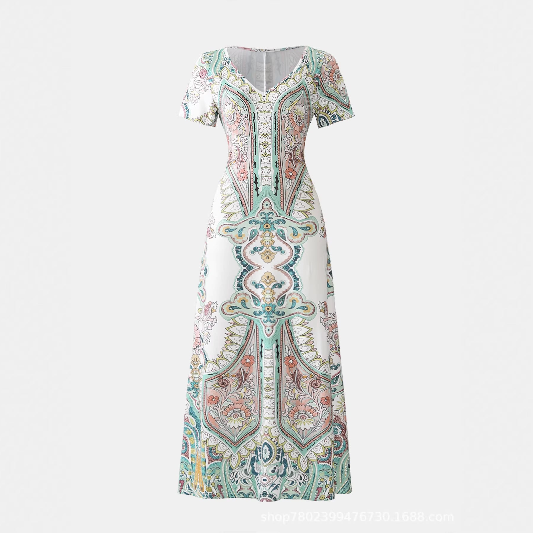 Vintage Print Short-Sleeve Maxi Dress Secondary image