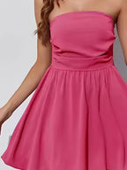 Ruched tube mini dress in pink, strapless bodycon party dress by Vilmere