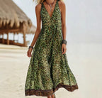 Printed Sleeveless V-Neck Maxi Dress