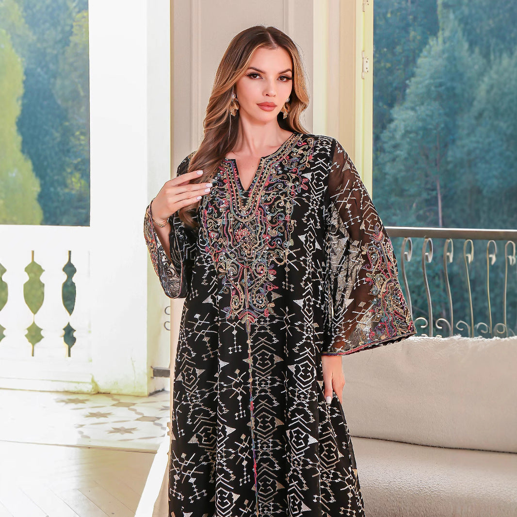 Embroidered Ethnic Robe Maxi Dress