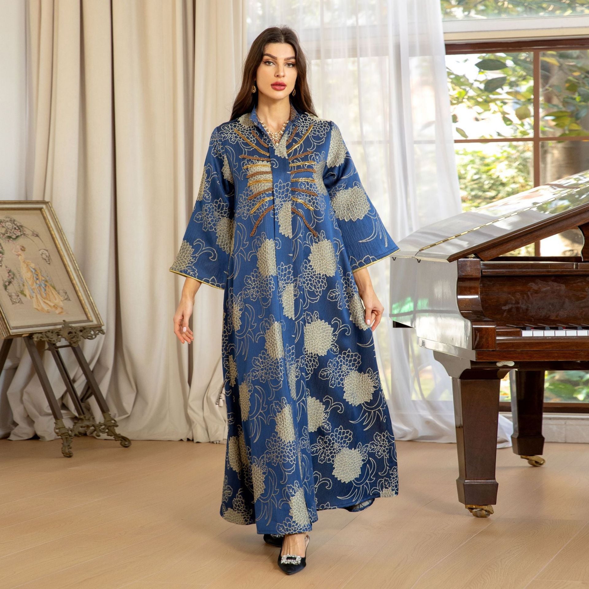 Embroidered Beaded V-Neck Maxi Dress Secondary image