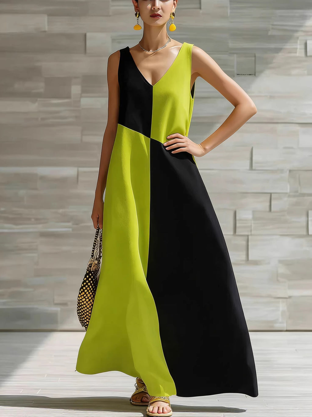 Colour-Block Halter Maxi Dress
