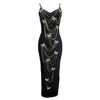 Embroidered Butterfly Bead Chain Maxi Dress for Women