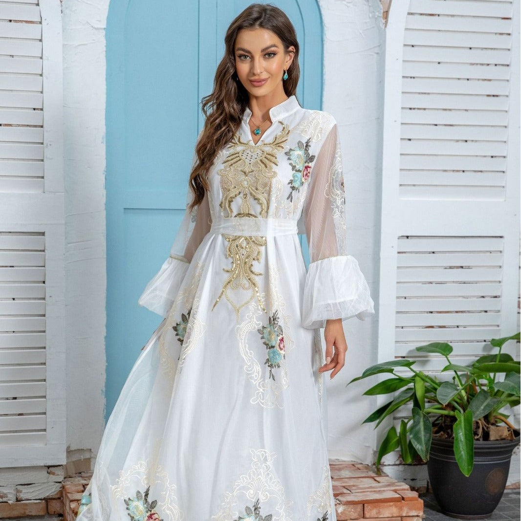 White Slim-Fit Long-Sleeve Maxi Dress