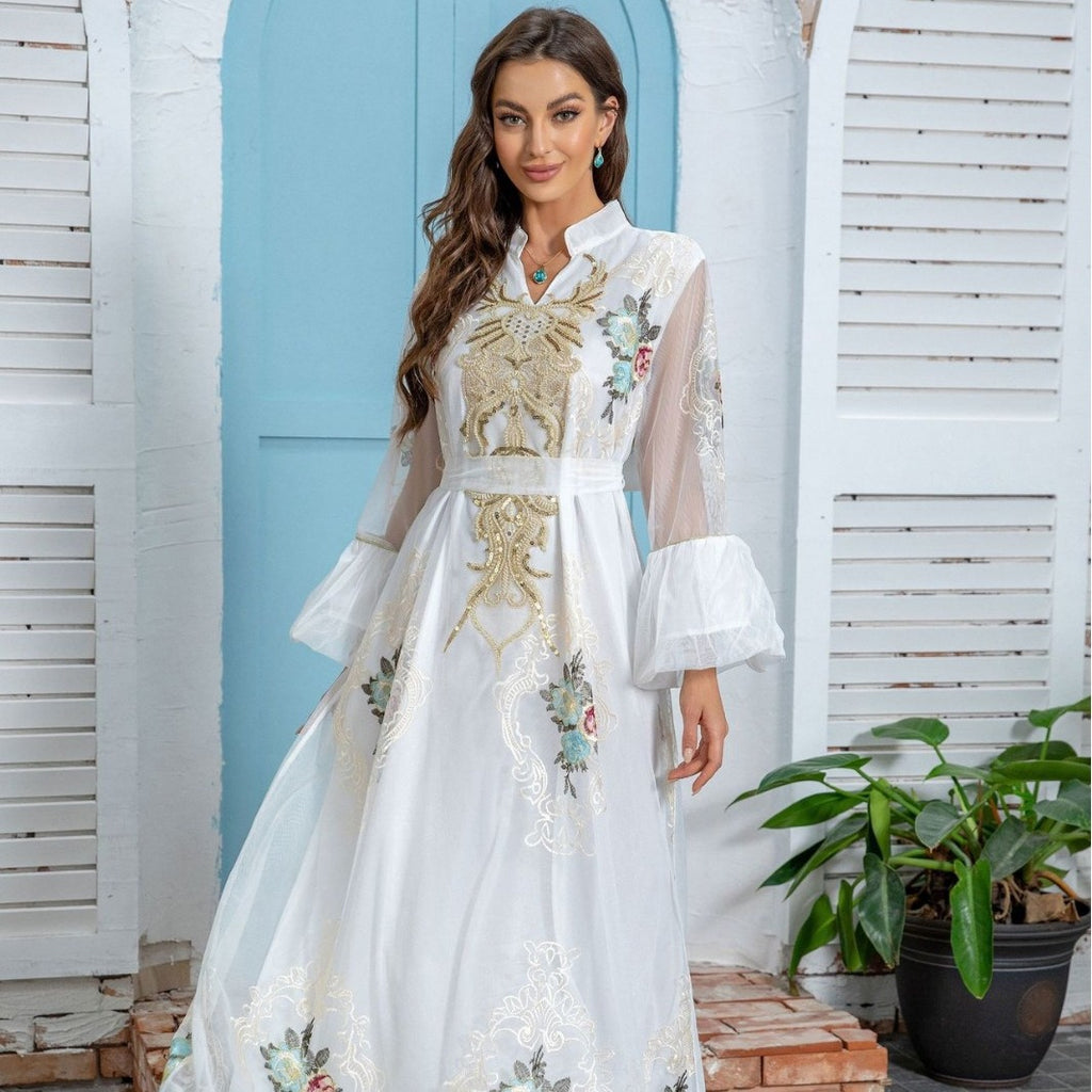 White Slim-Fit Long-Sleeve Maxi Dress