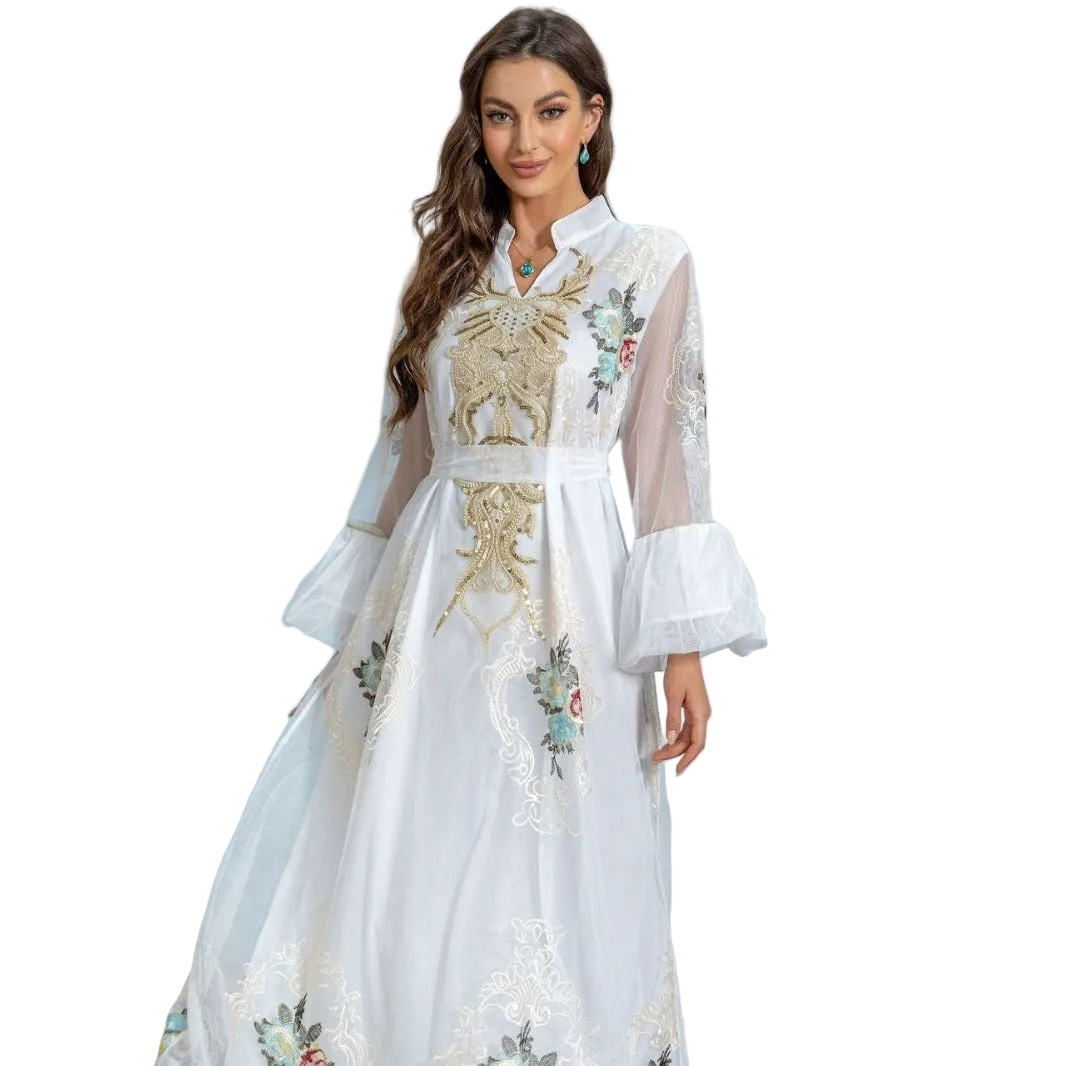 White Slim-Fit Long-Sleeve Maxi Dress for women with long sleeves
