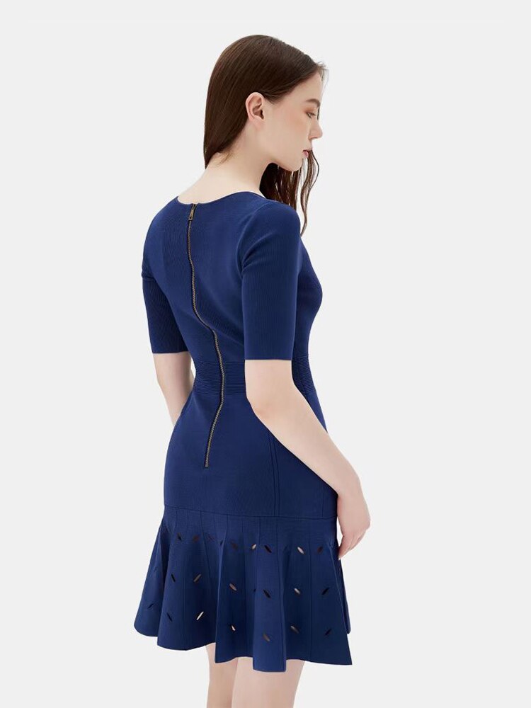 Cotton Jacquard V-Neck Bandage Dress, Pink and Navy
