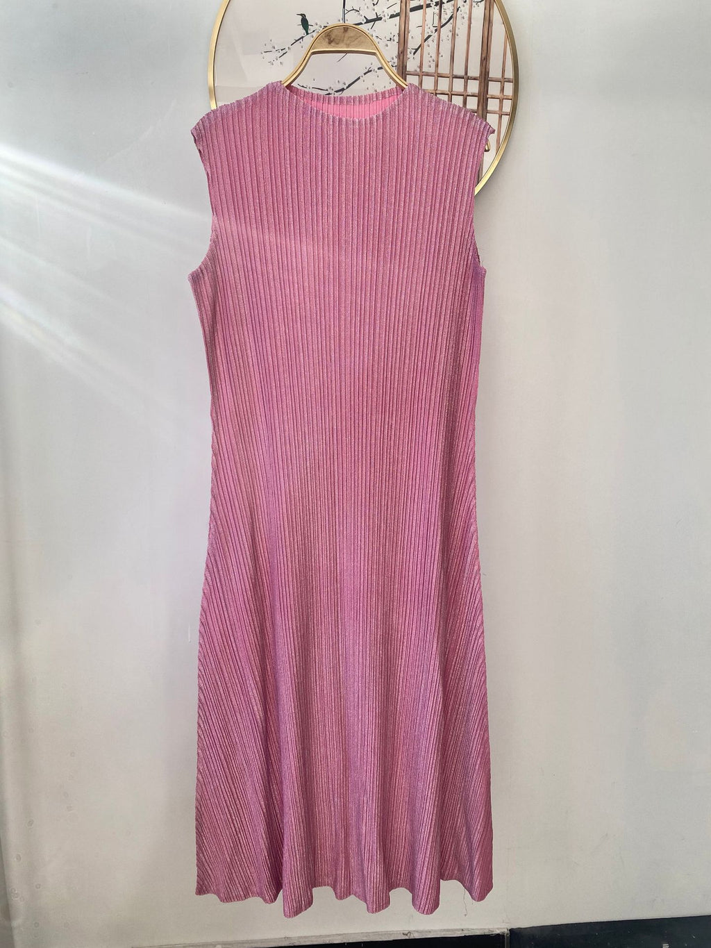 Pleated Shiny Satin Maxi Dress for Women, Sleeveless A-Line