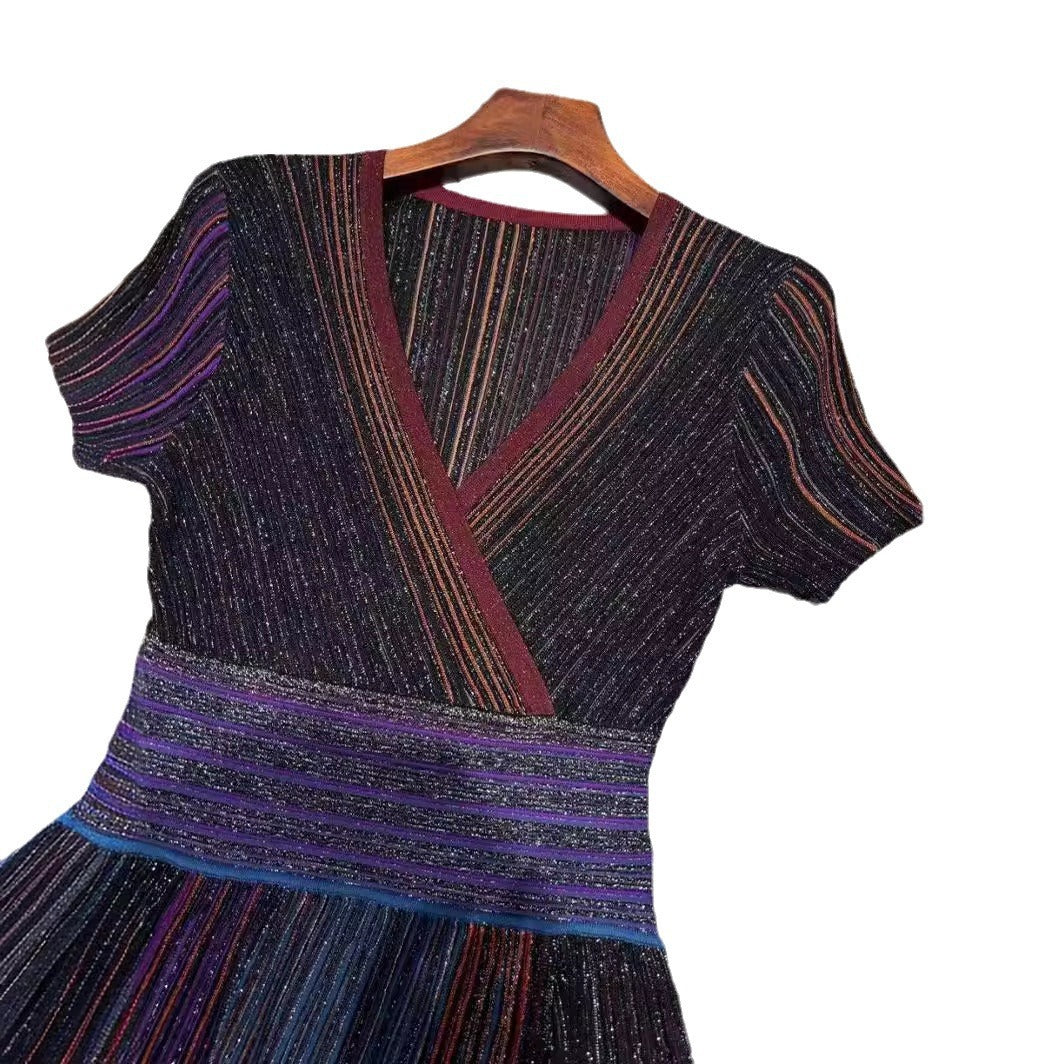 Gradient Stripe Elastic-Waist Midi Dress for Women Main image