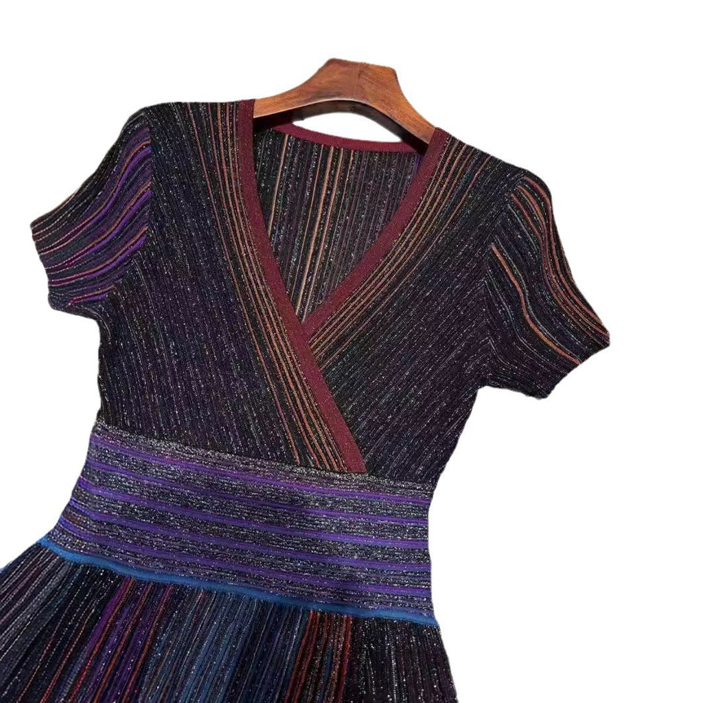 Gradient Stripe Elastic-Waist Midi Dress for Women