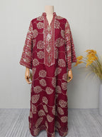 Long-Sleeve Embroidered Floral Maxi Dress