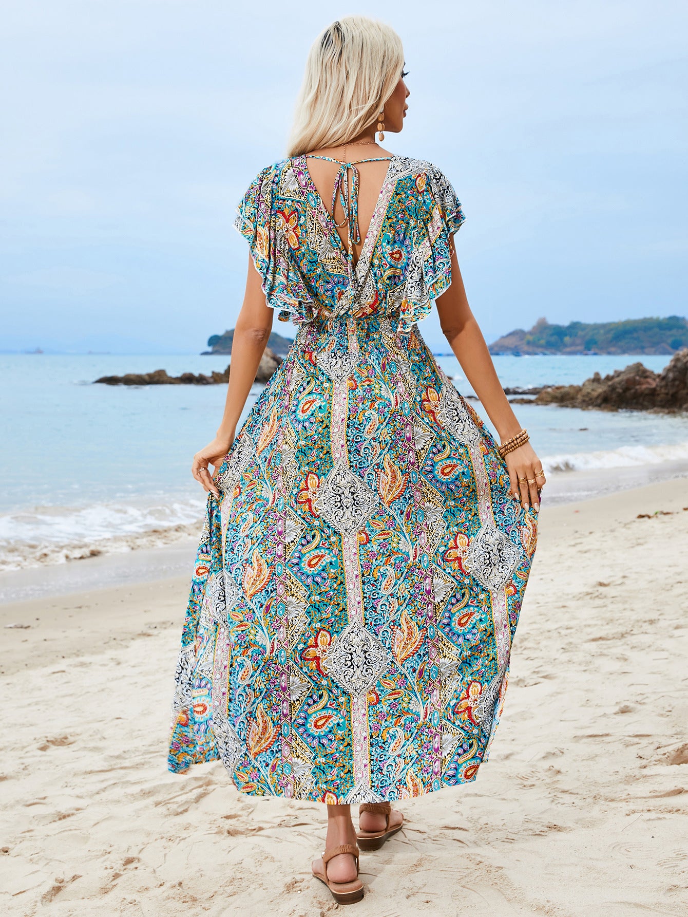 Printed V-Neck Maxi Dress
