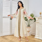 Embroidered Apricot Long-Sleeve Maxi Dress