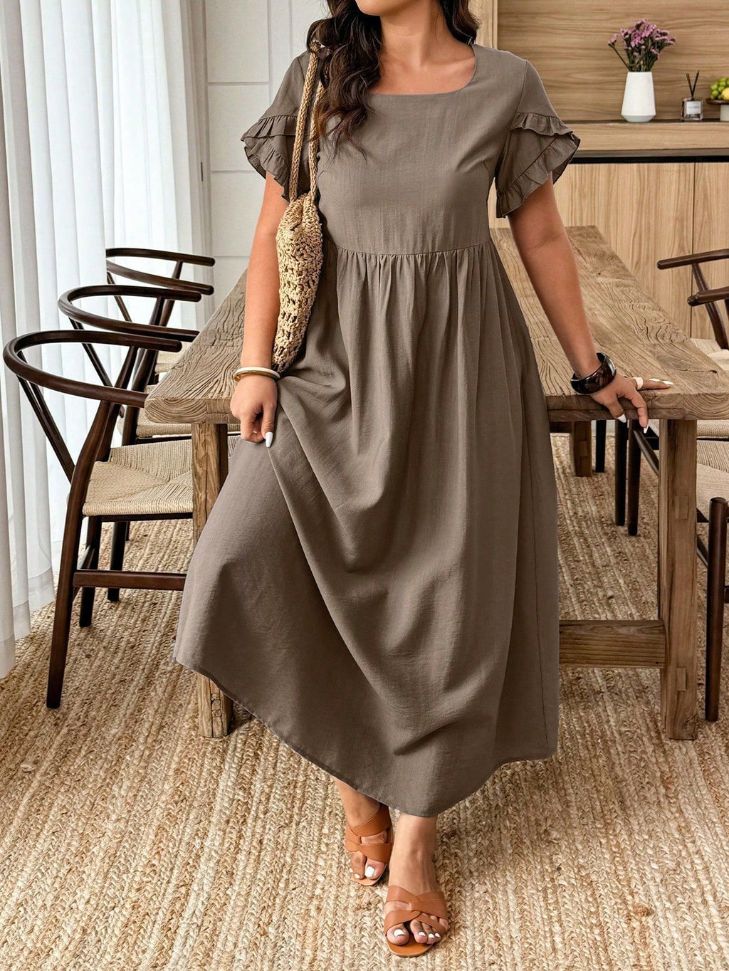 Plus-Size Brown Maxi Dress