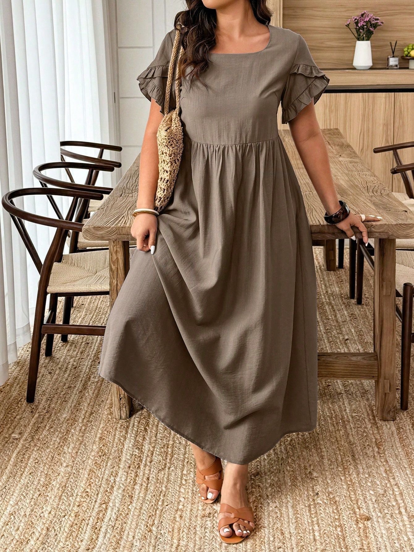 Plus-Size Brown Maxi Dress