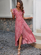 Floral V-Neck Irregular-Hem Maxi Dress