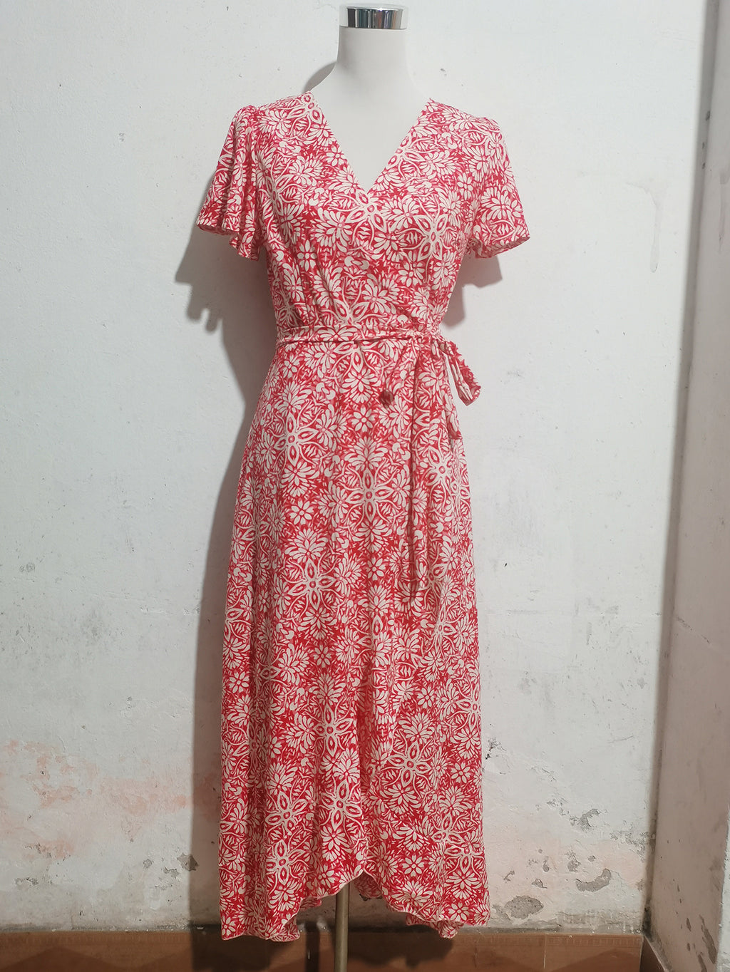 Floral V-Neck Irregular-Hem Maxi Dress
