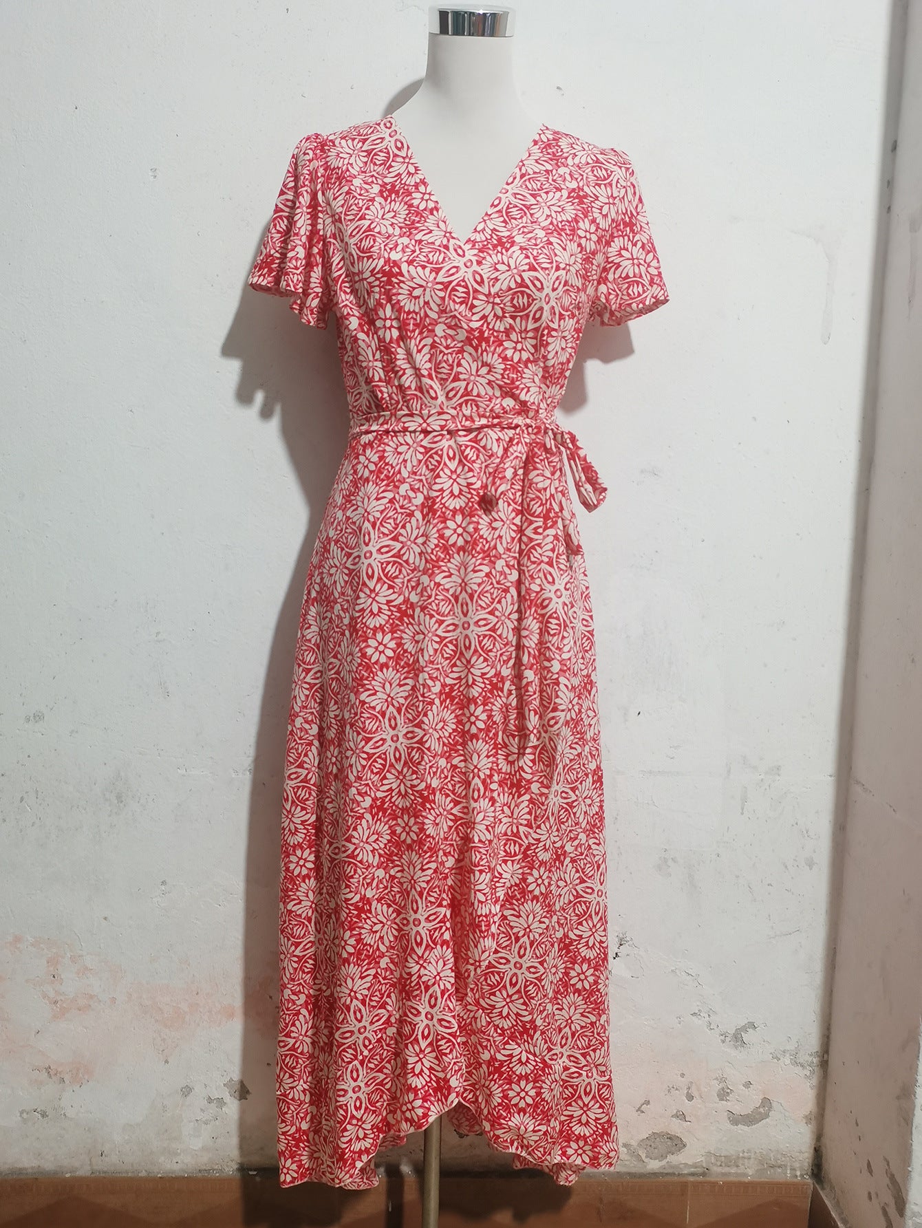 Floral V-Neck Irregular-Hem Maxi Dress