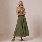 Deep V-Neck Slim-Fit Midi Dress for Women, Long Sleeve