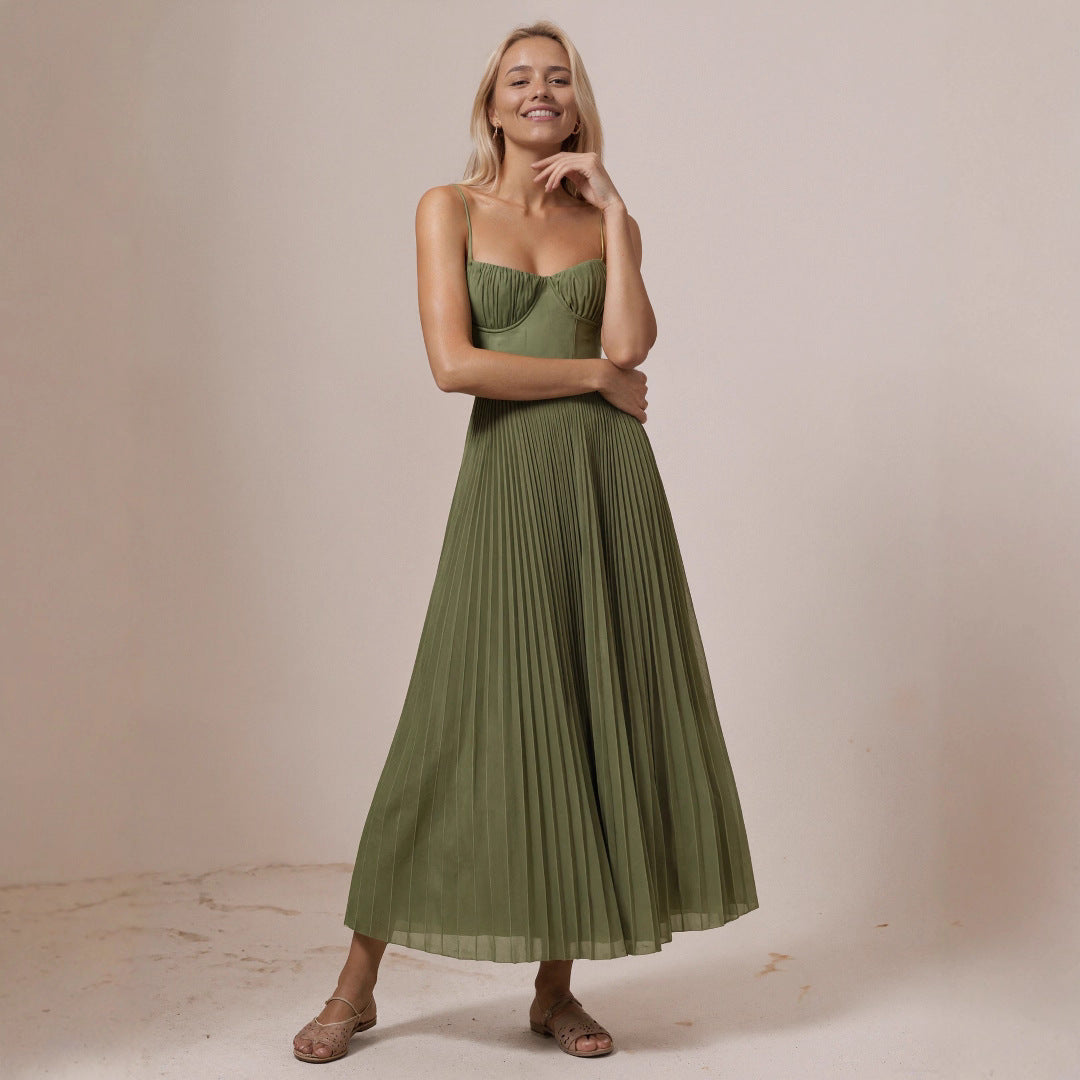 Deep V-Neck Slim-Fit Midi Dress for Women, Long Sleeve