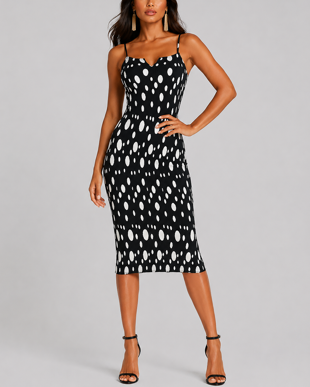 Polka Dot Pleated Midi Dress