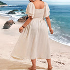 Hollow Lace Tie-Waist V-Neck Maxi Dress for Women, Plus Size