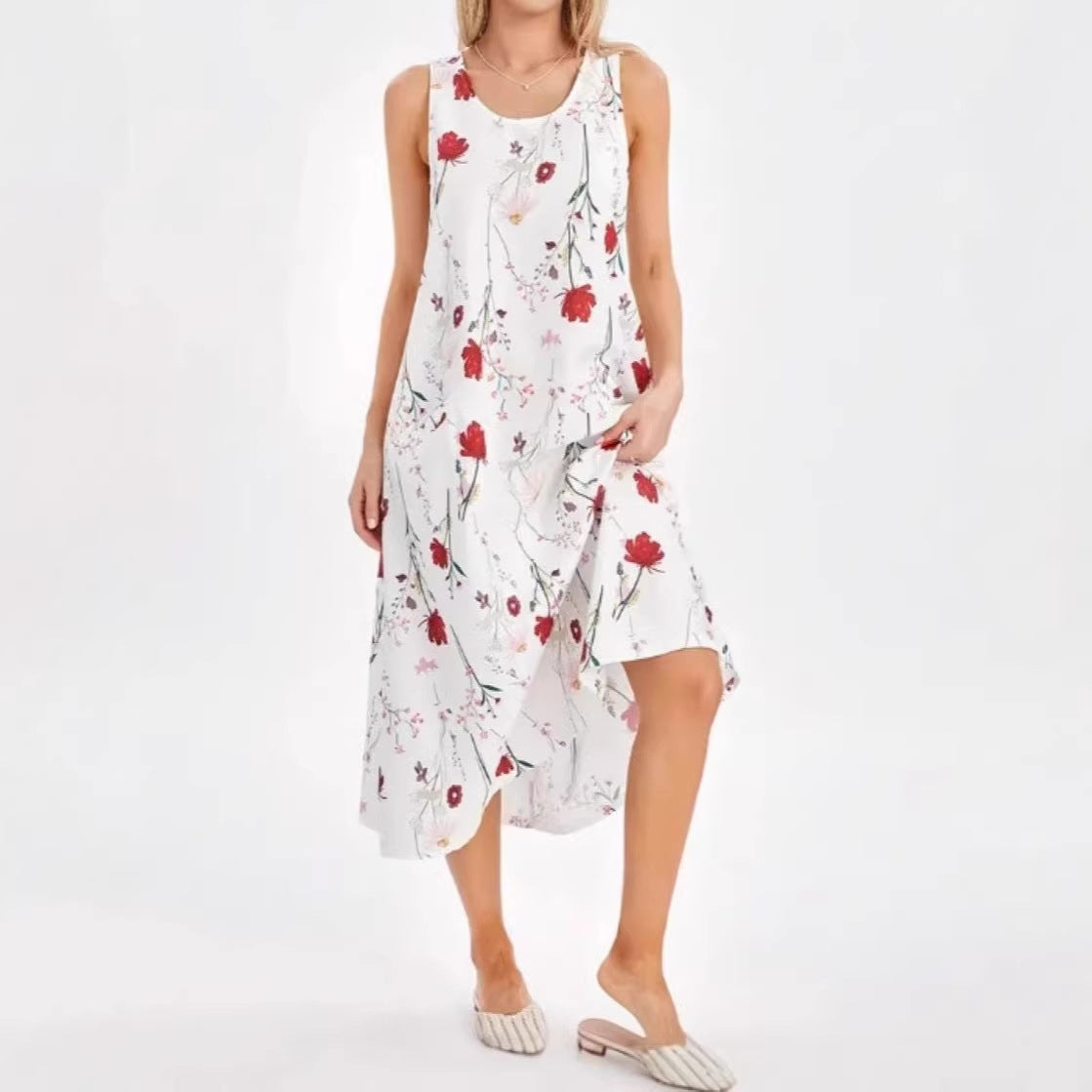 Floral Print Sleeveless Round-Neck Maxi Dress for Women