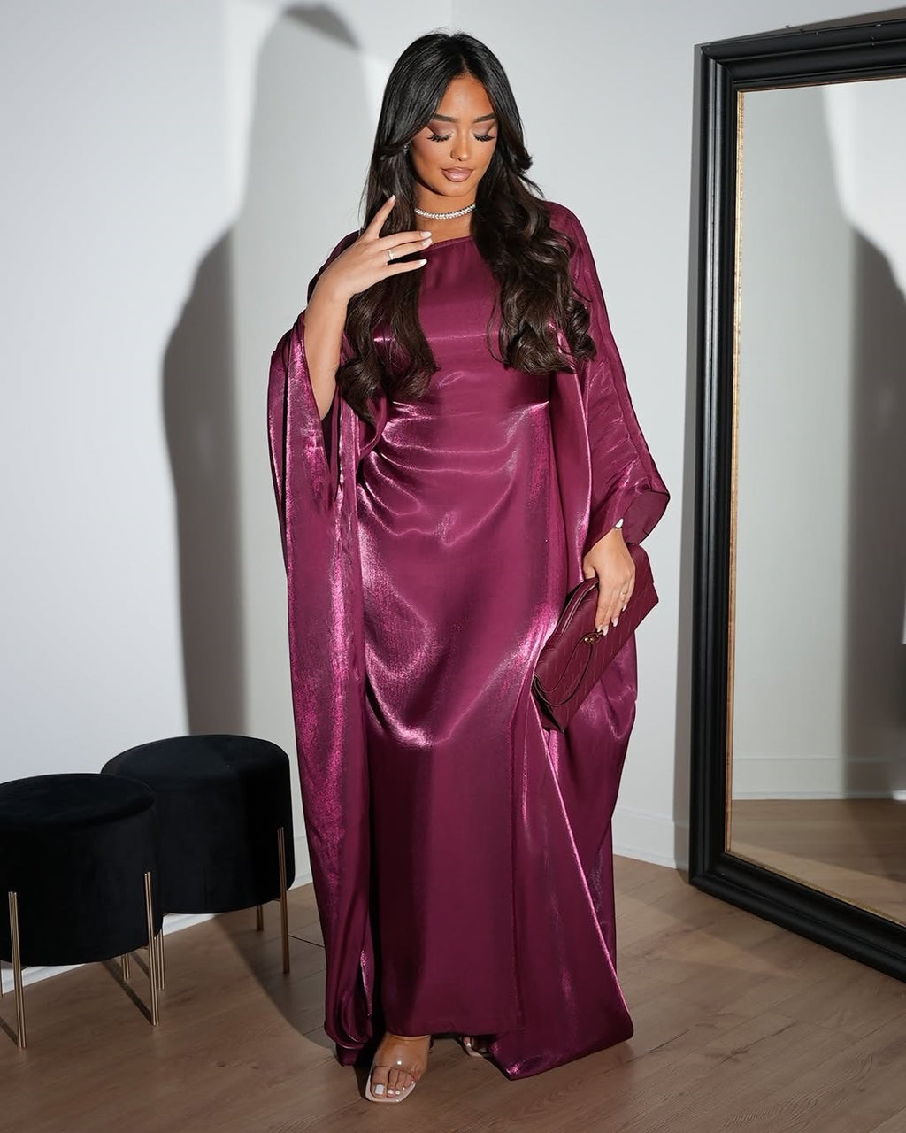 Shiny Satin Belted Maxi Dress