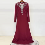 Crystal-Studded Mesh Patchwork Maxi Dress for Women