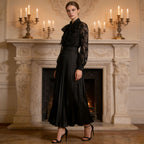 Tie-Neck High-Waist Pleated Maxi Dress