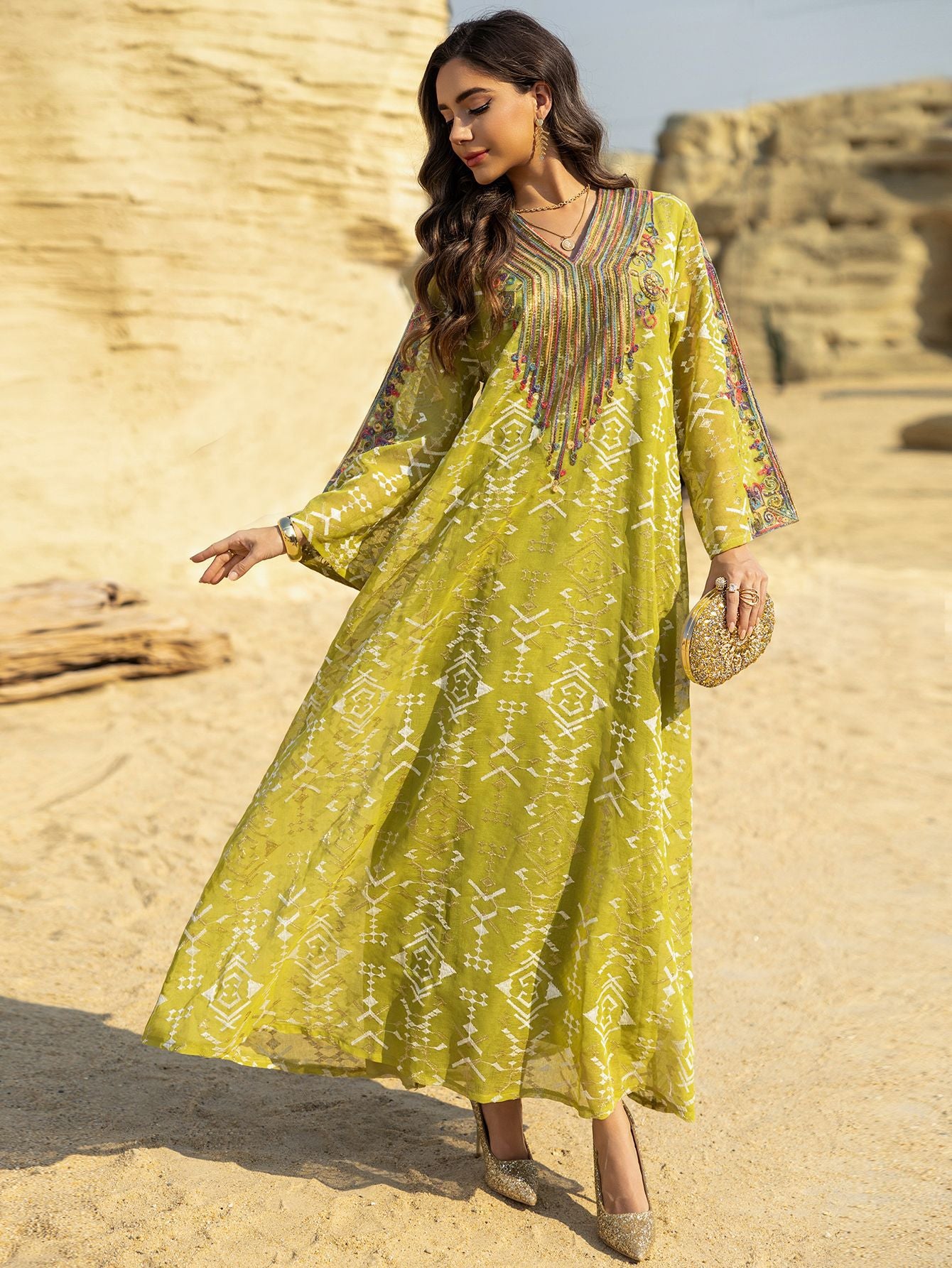 Embroidered Applique Maxi Dress