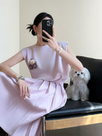Sleeveless Vest and Pleated Midi Skirt Two-Piece Set for Women