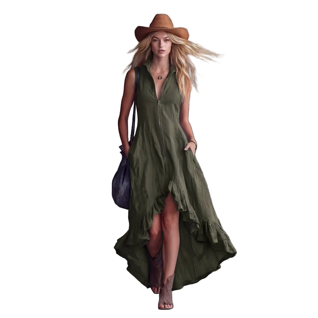 Zip-Front A-Line Maxi Dress for women