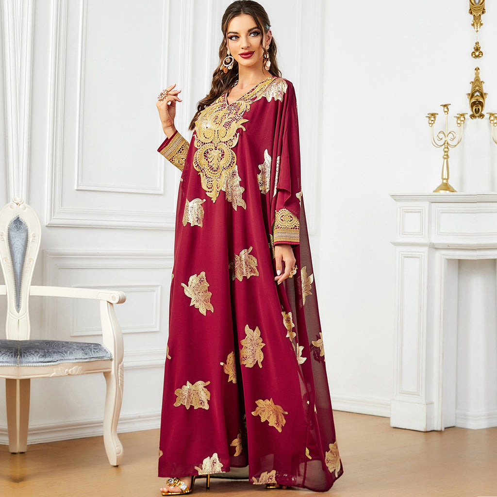 Red Chiffon Two-Piece V-Neck Maxi Dress