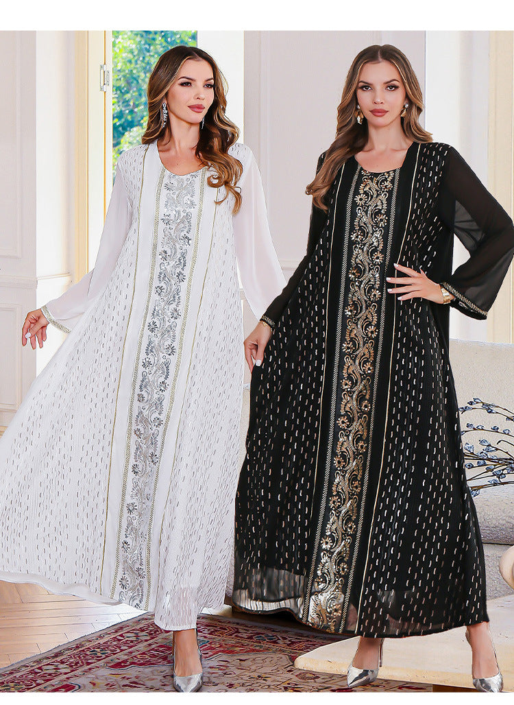 Printed Embroidered Robe Maxi Dress