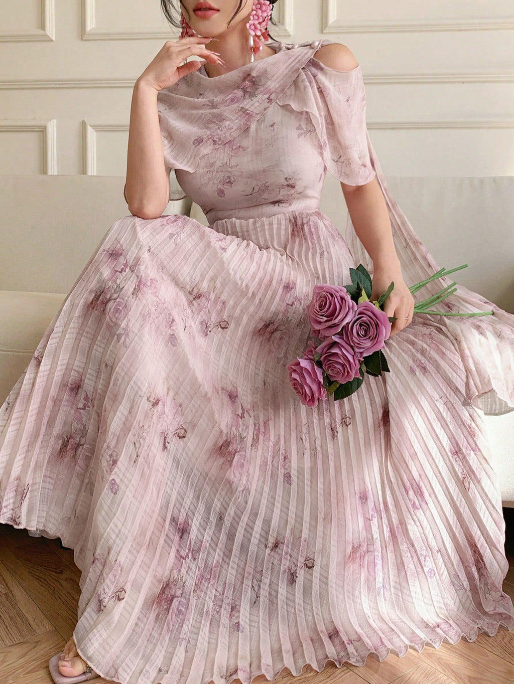 Printed Pleated Maxi Dress