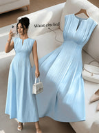 Pleated V-Neck Maxi Dress