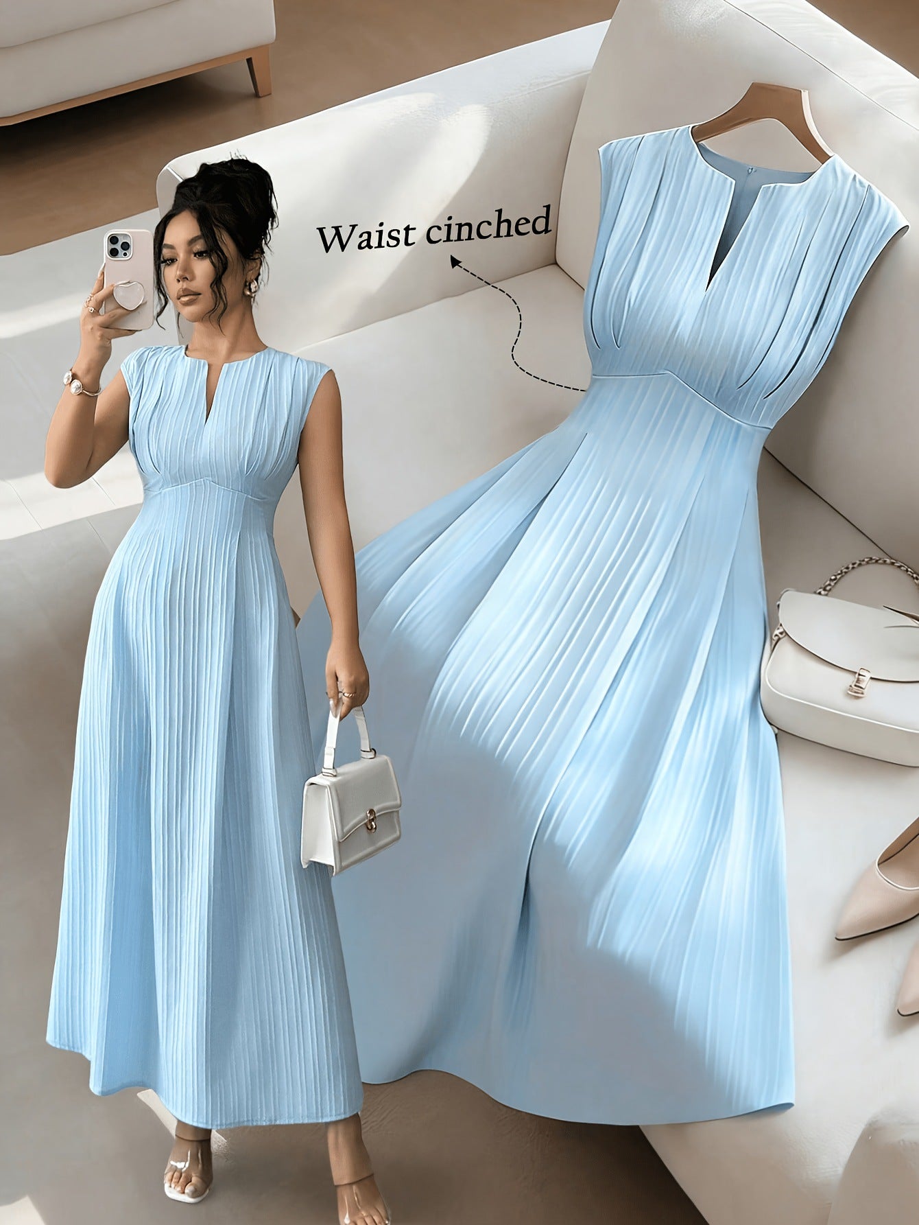 Pleated V-Neck Maxi Dress