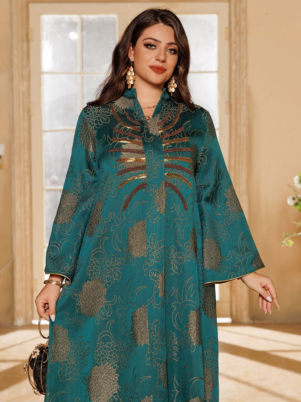 Embroidered V-Neck Maxi Dress