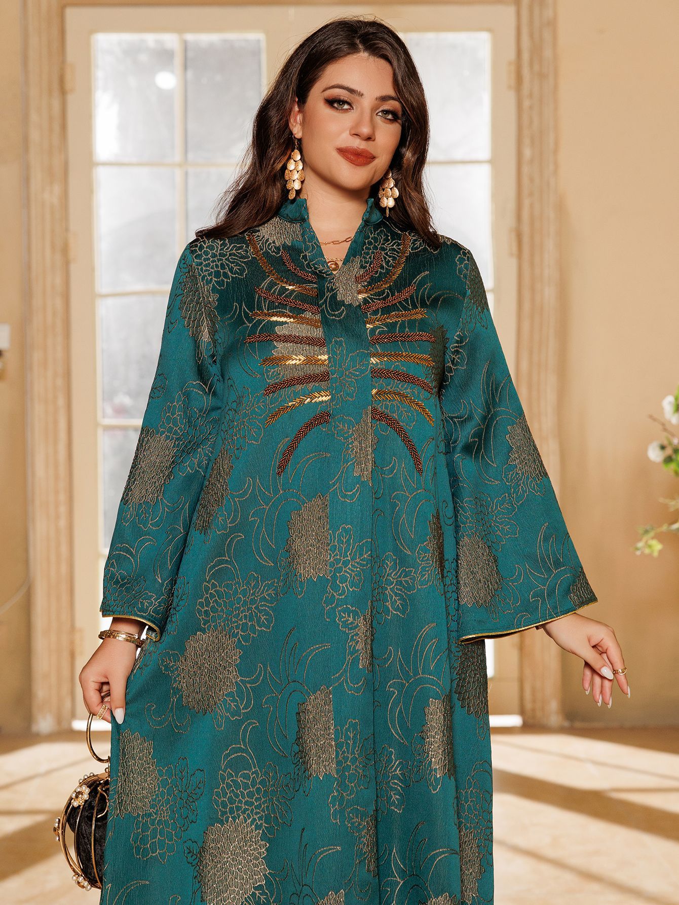 Embroidered V-Neck Maxi Dress