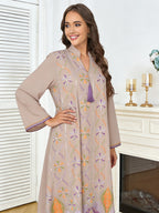 V-Neck Tassel Long-Sleeve Maxi Dress