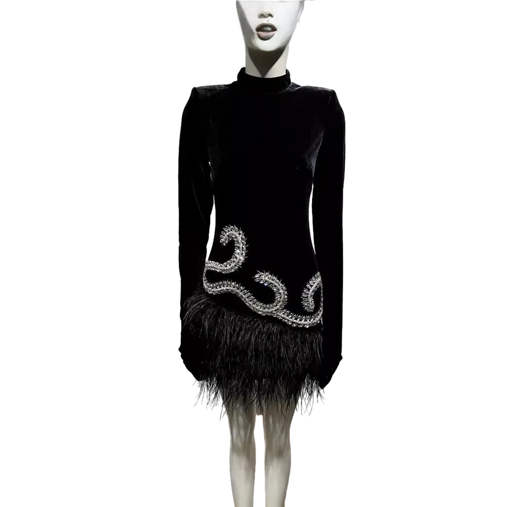 black rhinestone A line dress for women in a flattering fit