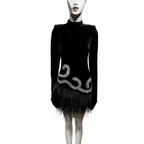 black rhinestone A line dress for women in a flattering fit