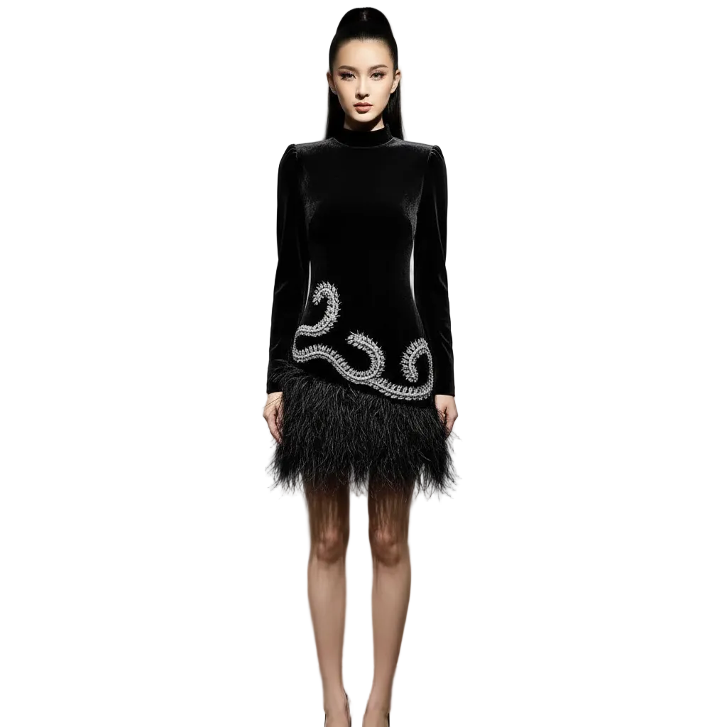Black Rhinestone Mini Dress for women