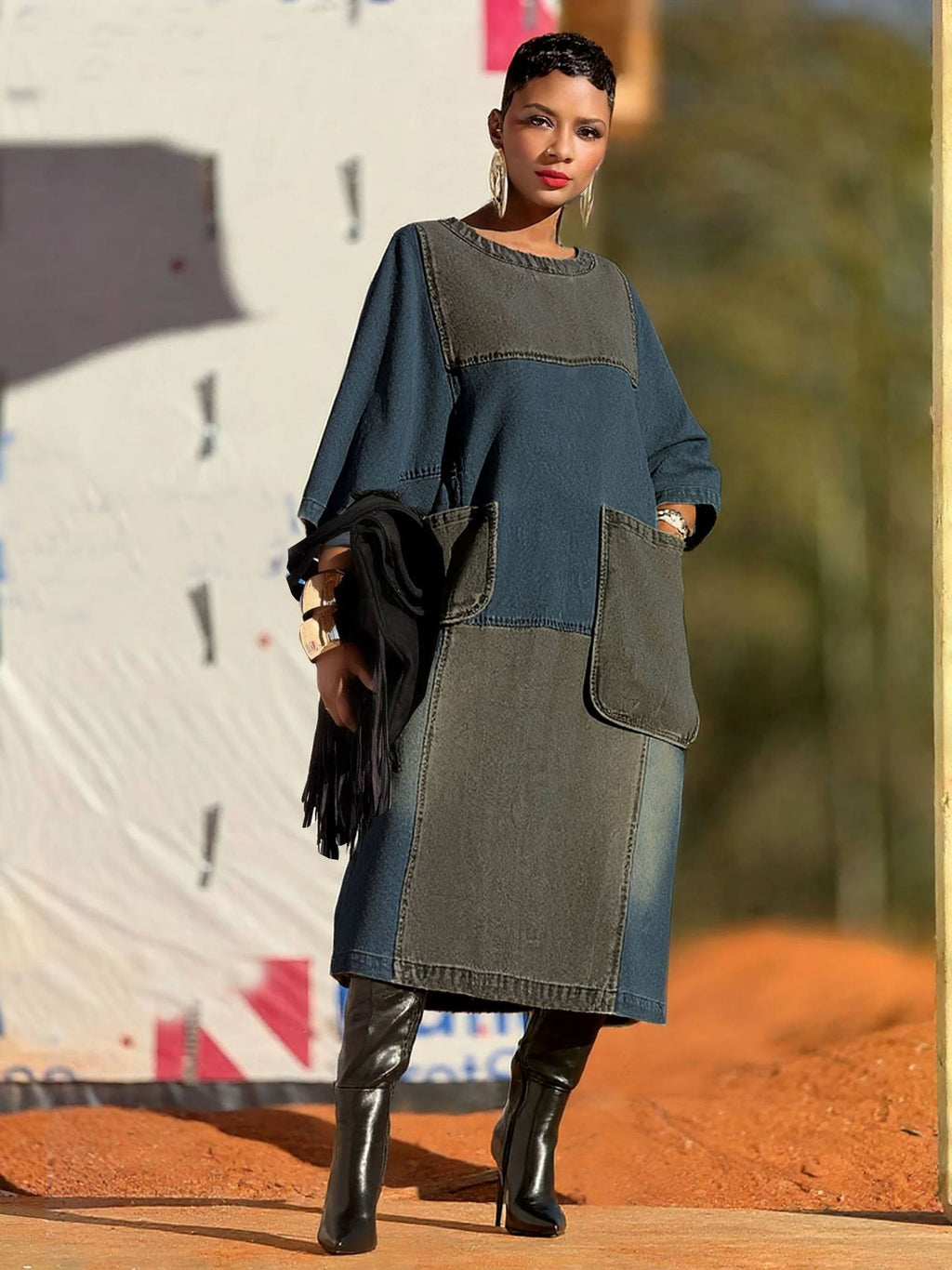 Loose Denim Midi Dress