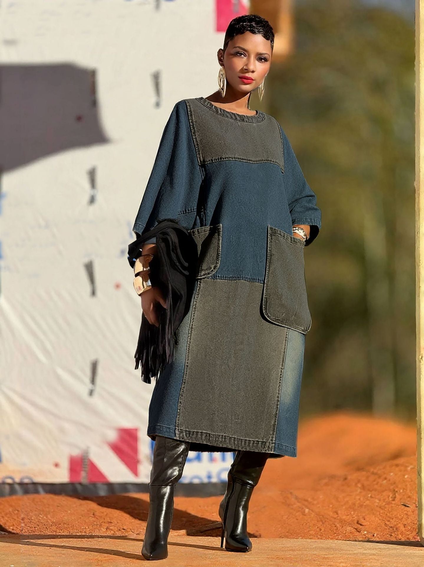 Loose Denim Midi Dress