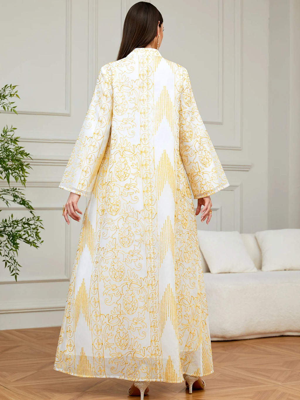 Floral Appliqué Long-Sleeve Maxi Dress